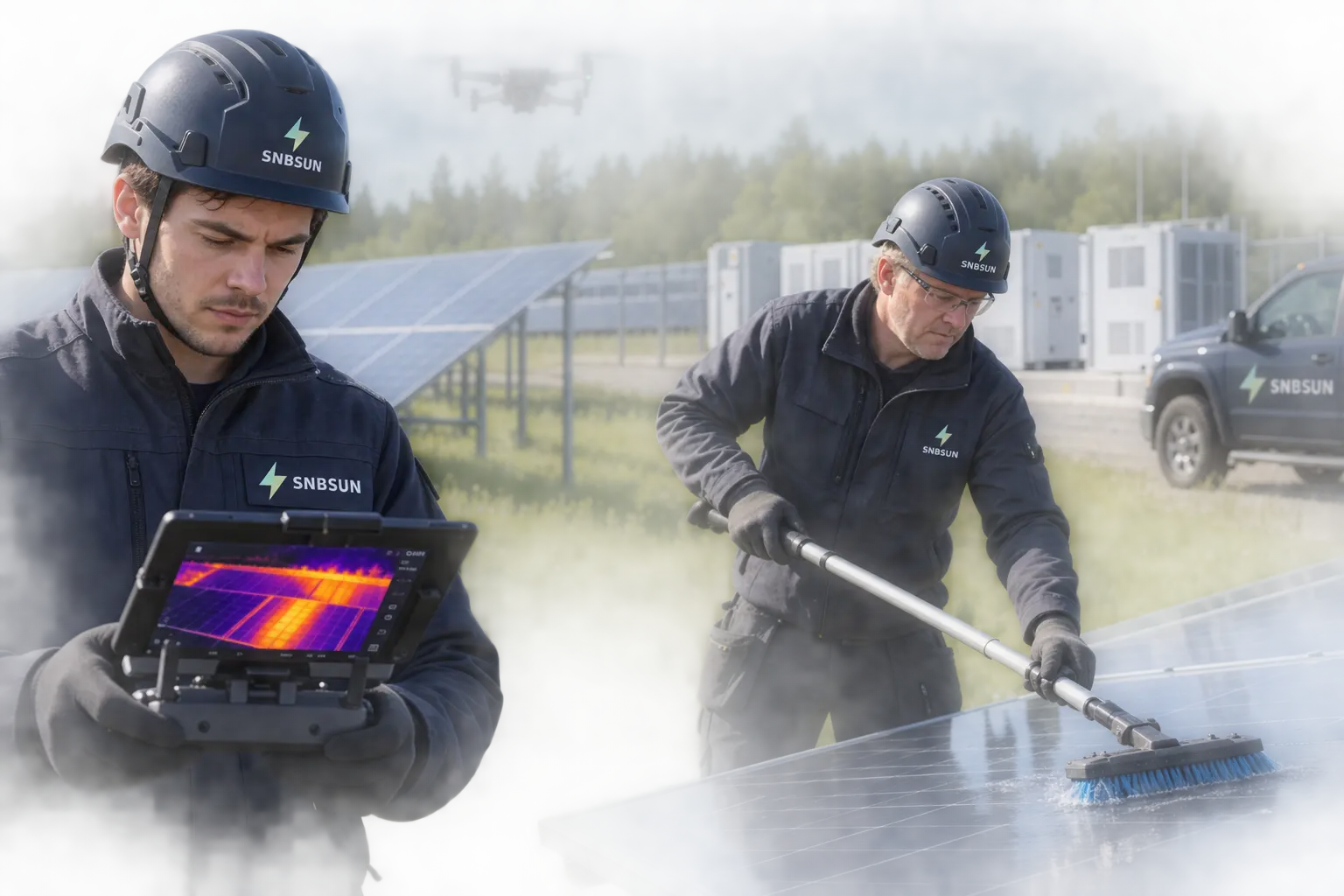 SNBSUN tehnikud tegemas suvist päikesepargi termokontrolli